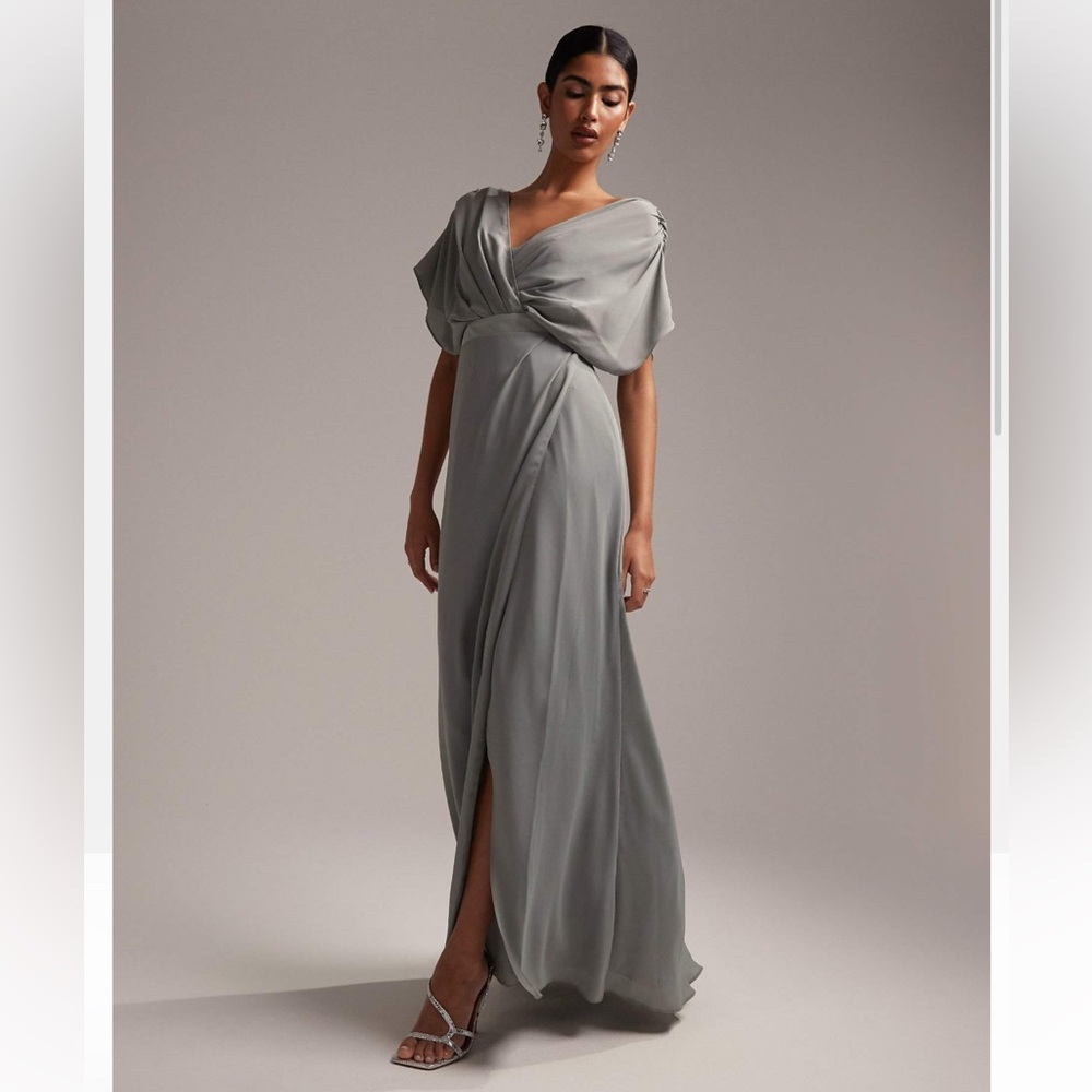 ASOS DESIGN short sleeved cowl front maxi dress with button back detail